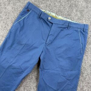 Meyer New York Chinos 52 Blue Organic Cotton Stretch Hemed 26" Mens